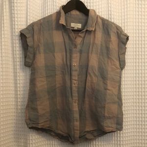 3 for $10 🌺 Lucky Brand Linen Blend Blue Plaid Short Sleeve Button Down Top - S